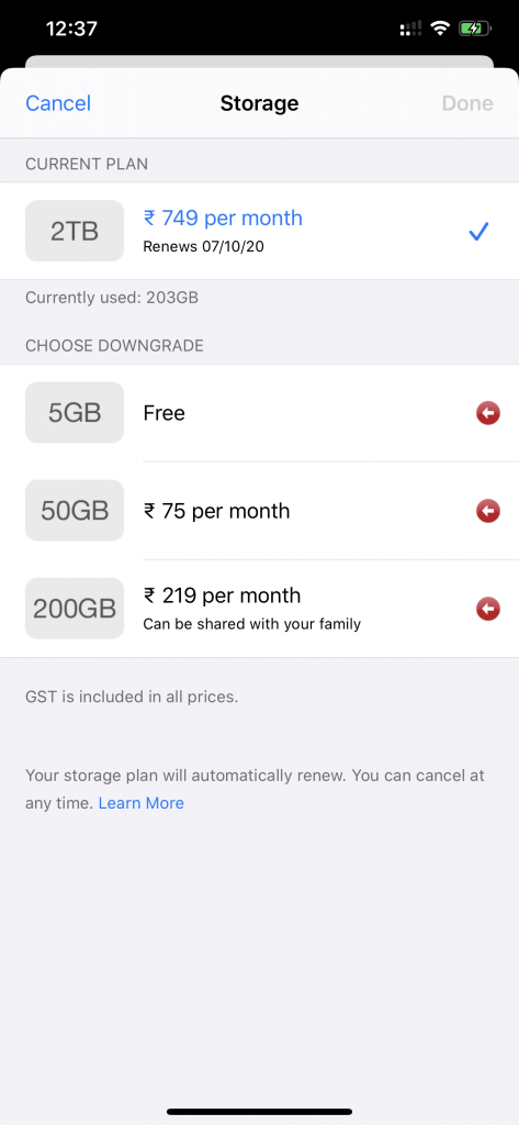 icloud pricing plans